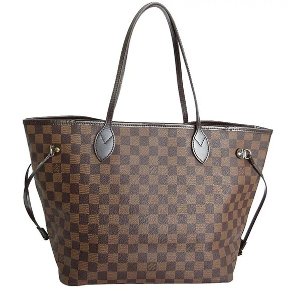 Auth LOUIS VUITTON Damier Ebene Neverfull MM Tote Bag Brown leather - Picture 1 of 12